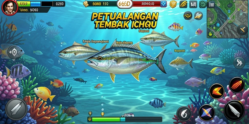 Gameplay seru Tembak Ikan di aplikasi 66D.