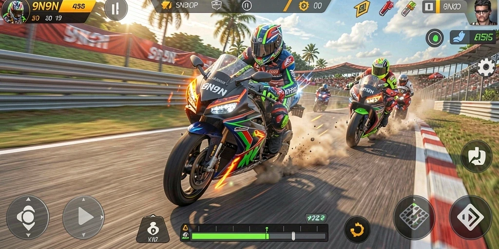 Gameplay menegangkan dari balapan motor di 9N9N.