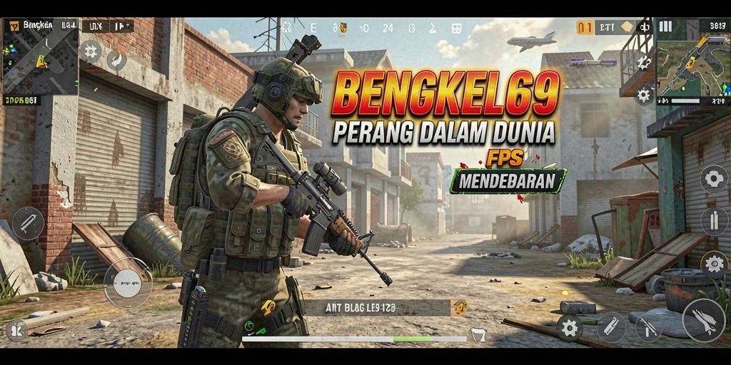 Tangkapan layar BENGKEL69 menunjukkan aksi seru dalam pertempuran FPS.