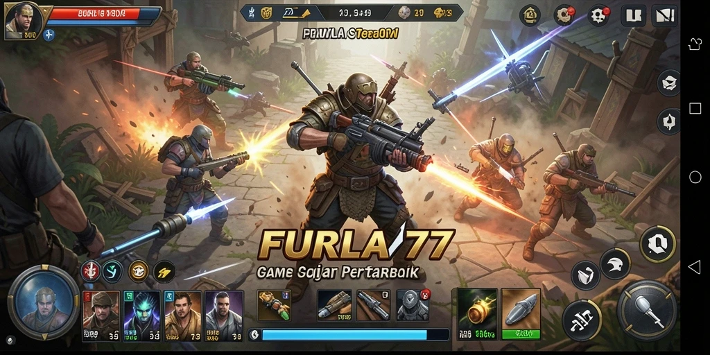 Tampilan gameplay yang menarik dalam FURLA77, menampilkan strategi dan pertempuran.
