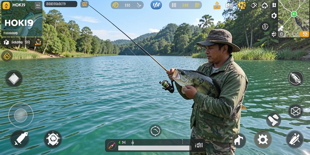 Tampilan menakjubkan gameplay HOKI9 saat memancing ikan di laut.