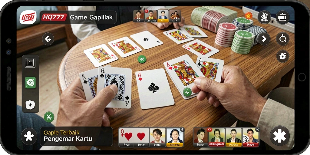 Gameplay seru HQ777 dengan tampilan kartu Gaple yang menarik.