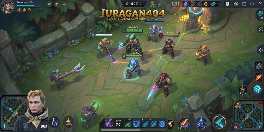 Tampilan gameplay seru dari JURAGAN404 yang penuh aksi MOBA.