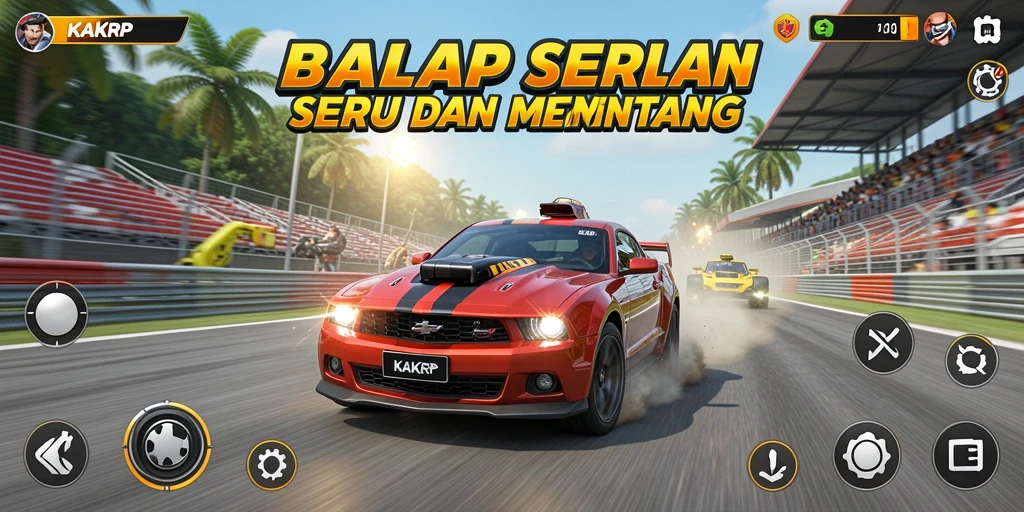 Tampilan gameplay KAKRP dengan aksi balap yang seru.