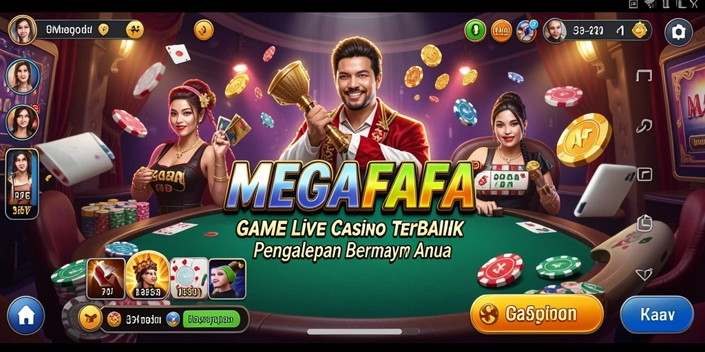 Skrinsut gameplay MEGAFAFA yang menampilkan dealer langsung dan suasana kasino yang nyata.