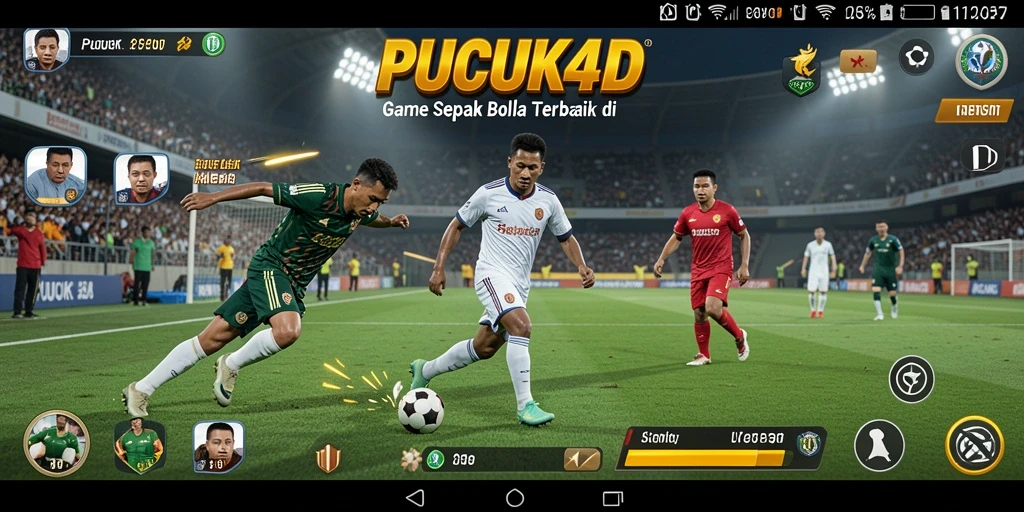 Tampilan gameplay PUCUK4D yang menampilkan aksi sepak bola seru.