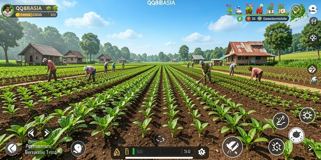 Tampilan gameplay menarik dari QQ88ASIA dengan suasana pertanian yang hijau.