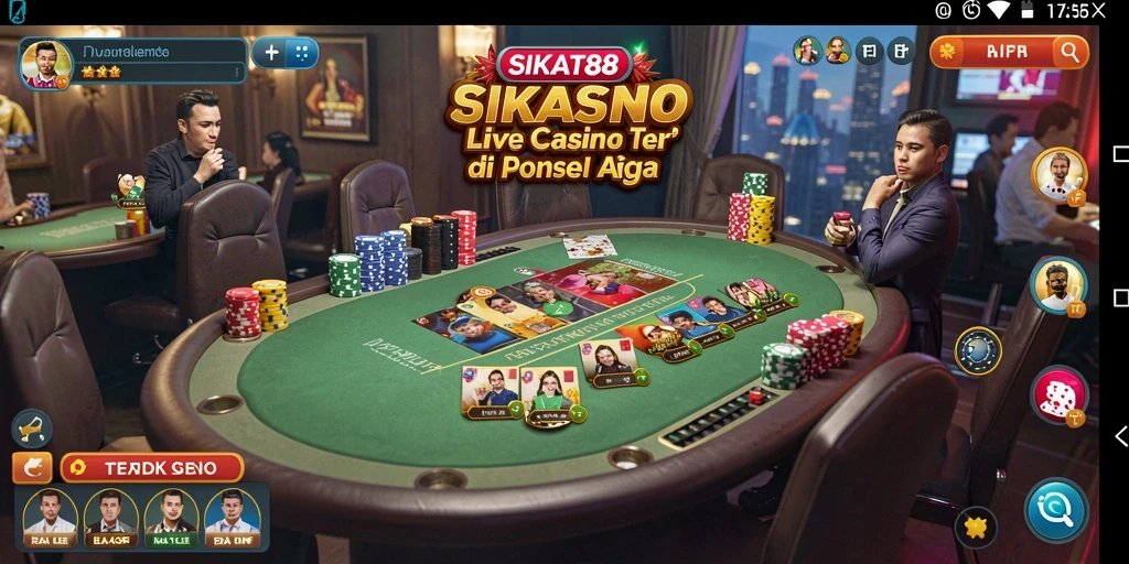 Tampilan gameplay SIKAT88 dengan dealer langsung di meja kasino.