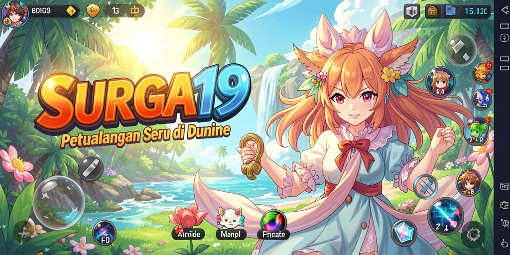 Screenshot gameplay SURGA19 yang menunjukkan petualangan seru karakter Anime.